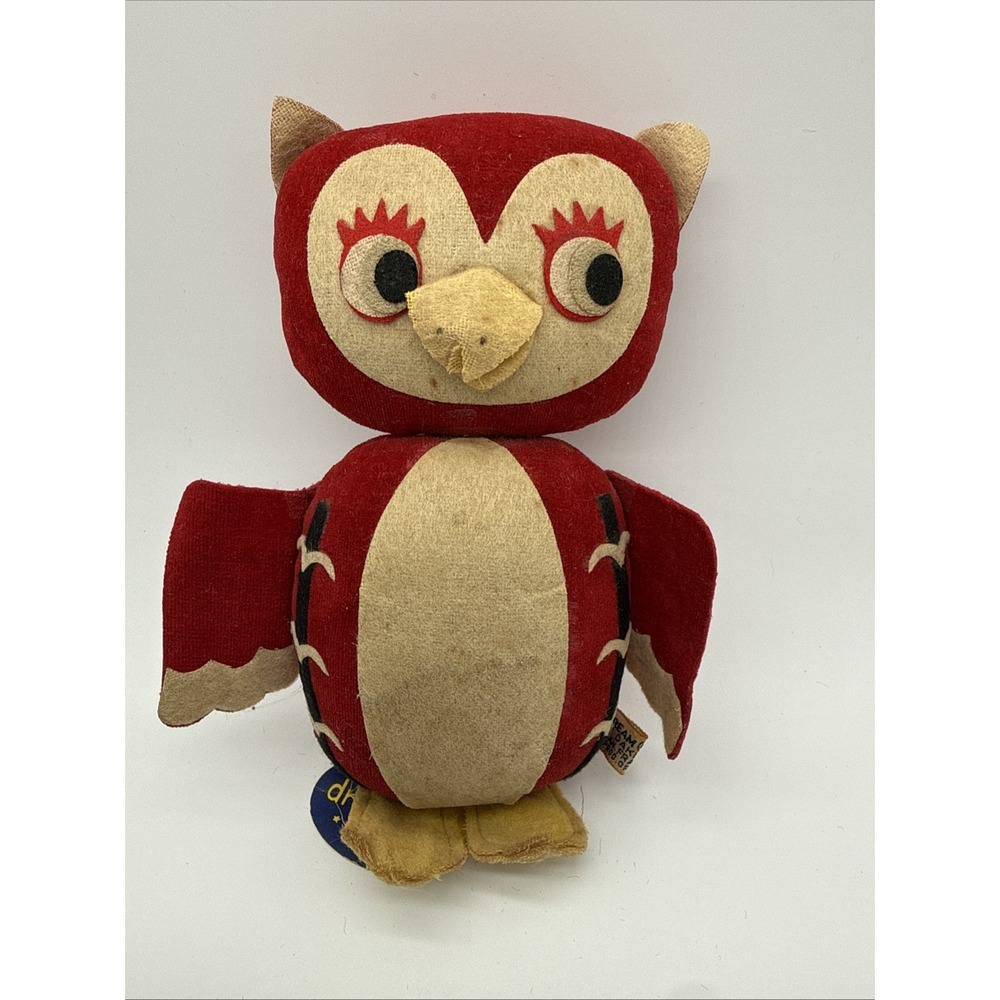Vintage 1960s R. Dakin & Co. "Dream Pets" Red Owl Plush Figure RARE